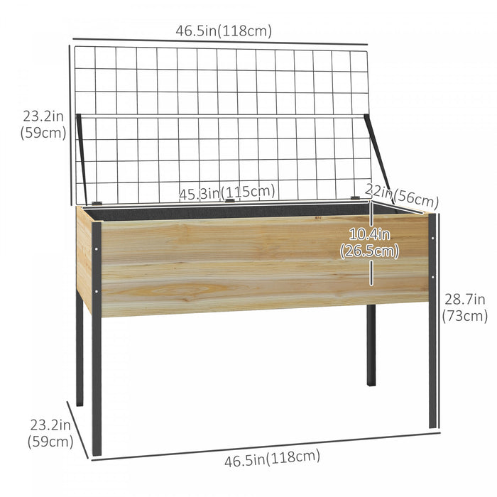 Outsunny Lit De Jardin Sureleve En Bois Avec Treillis Et Doublure De Lit, Jardiniere Surelevee Avec Pieds En Metal Pour Legumes, Fleurs, Herbes