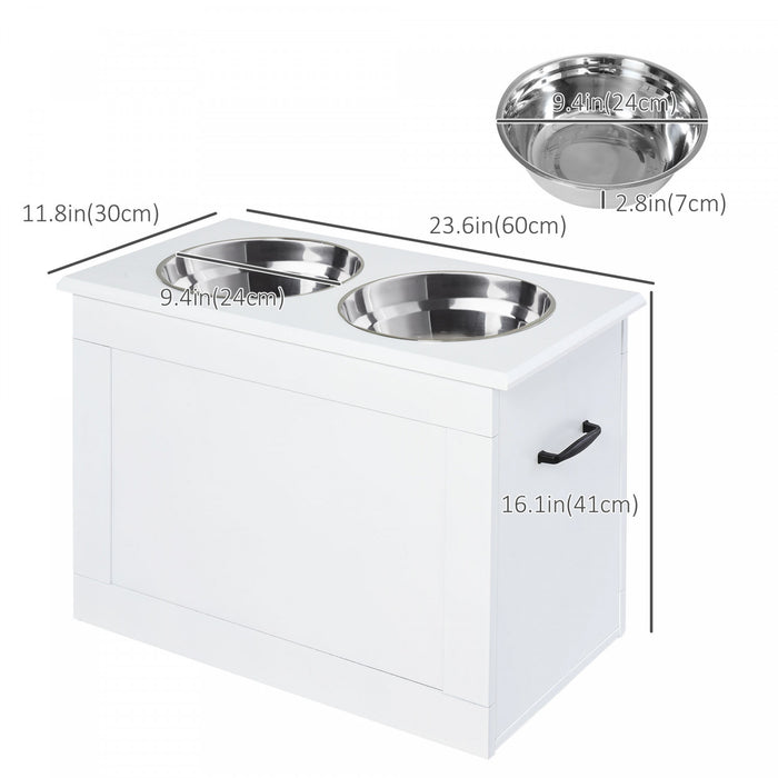 Station De Stockage D'alimentation Pour Animaux De Compagnie Surelevee Pawhut Avec Base De 2 Bols En Acier Inoxydable Pour Grands Chiens Et Autres Grands Animaux De Compagnie, Blanc