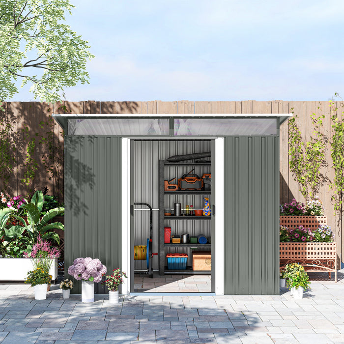 Outsunny Abri De Jardin 8,5' X 6' Avec Puits De Lumiere, Gris Fonce