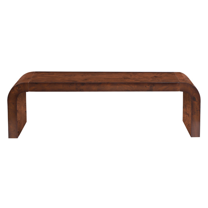 Table basse cascade rectangulaire Haven 53,7 pouces moderne placage bois avec bords arrondis, brun