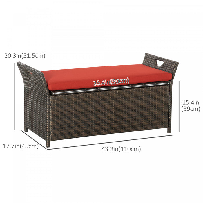 Outsunny Banc De Rangement En Osier Rangement De 27 Gallons, Rouge