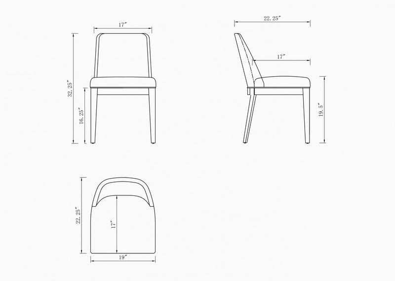 Chaise de salle a manger moderne Gansevoort en bois et cuir vegetalien graphite - Lot de 4