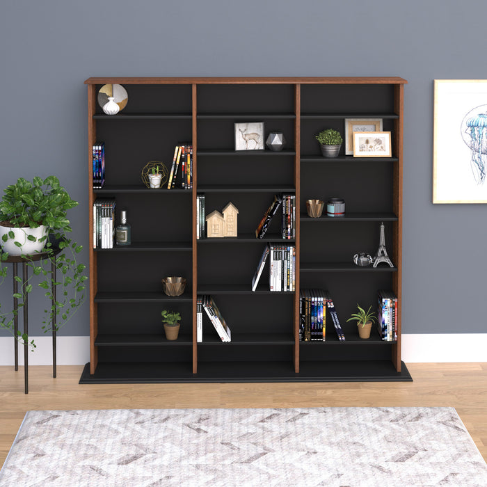 Meuble de rangement mural triple largeur - cerisier et noir