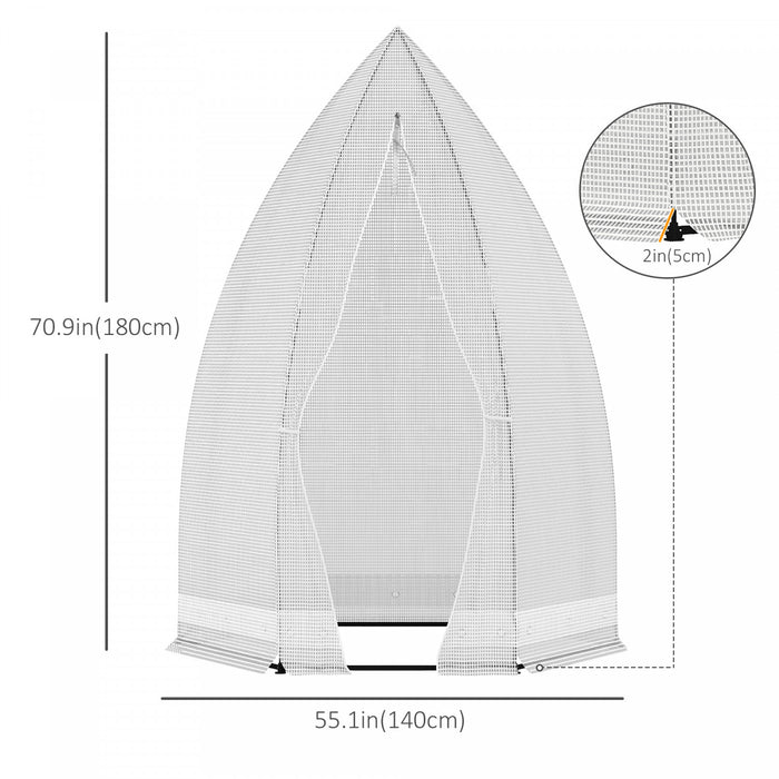 Outsunny 55\" X 55\" X 71\" Serre De Jardin Portable Pour Plantes Avec Porte Zippee Pour Exterieur Terrasse Patio Blanc