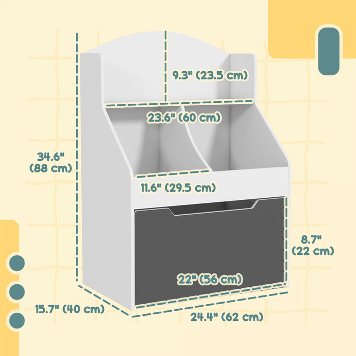 Qaba Bibliotheque Pour Enfants A 3 Niveaux, 2 Compartiments, Blanc