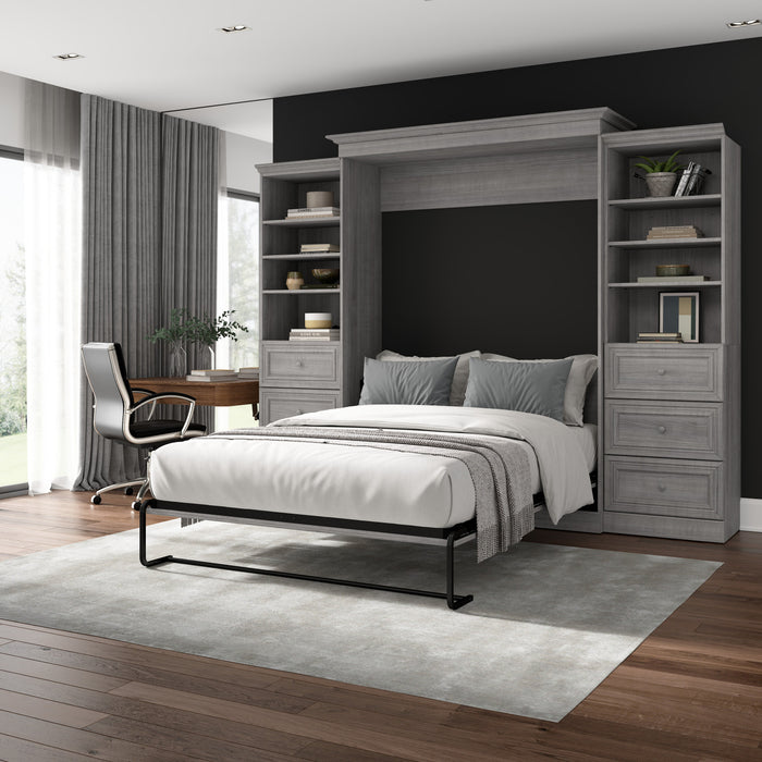 Grand lit escamotable Versatile de Bestar de 115 po (L) avec 2 organisateurs de garde-robe et tiroirs - gris platine