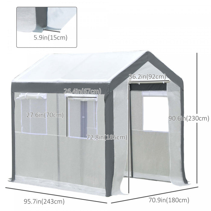 Outsunny 6'x8'x7,4' Serre De Plain-pied Robuste Plantes De Legumes D'exterieur Poussant Au Chaud Maison De Semences Tente De Croissance Des Plantes Abri Polytunnel Blanc