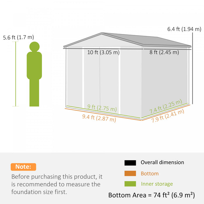Outsunny Abri Metal 3 x 2,5 m, Rangement Exterieur Robuste, Gris Fonce