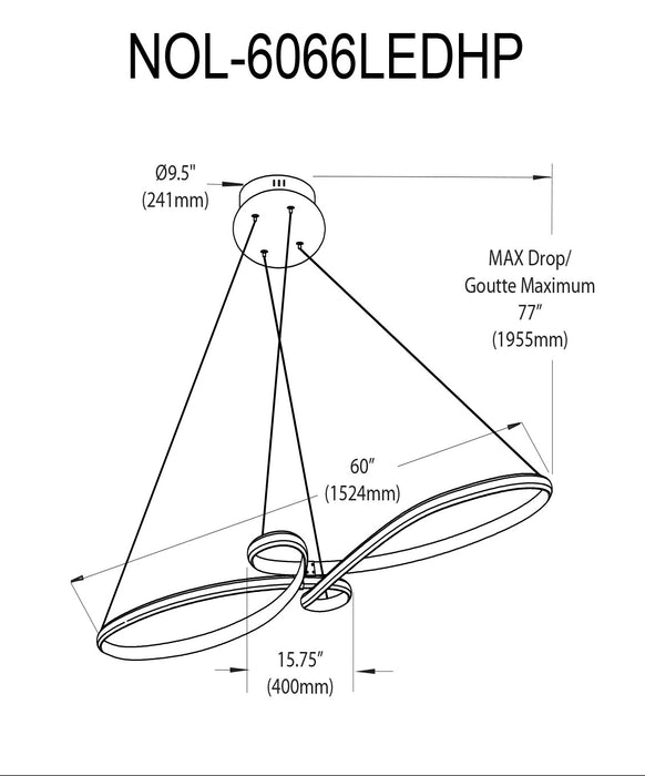 Luminaire suspendu horizontal Nola de Dainolite en silicone blanc qui diffuse la lumière, avec fini laiton vieilli et ampoule à DEL de 76 W