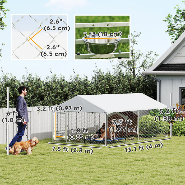 Dog Run W/ Adjustable & Rotating Bowls, 13.1' X 7.5' X 5.2'