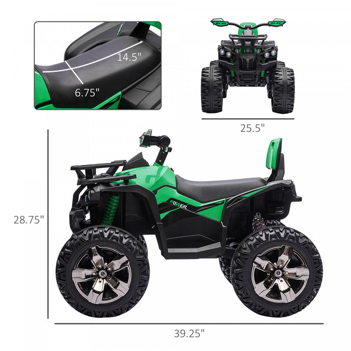 Aosom Voiture Quad A Quatre Roues Pour Enfants 12 V Avec Phares De Travail Mp3 Reels, Moto Alimentee Par Batterie Pour 3 A 5 Ans, Vert