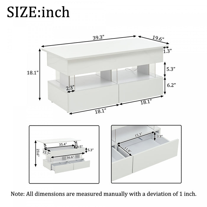 Nathan table basse relevable – table basse avec eclairage LED, blanc