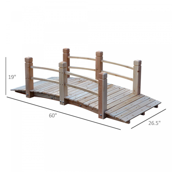 Pont De Jardin En Bois Outsunny 5pi Exterieur Decoratif Paysage Rails Lateraux Arriere-cour Lune Pont, Parc, Decor, Bois Naturel
