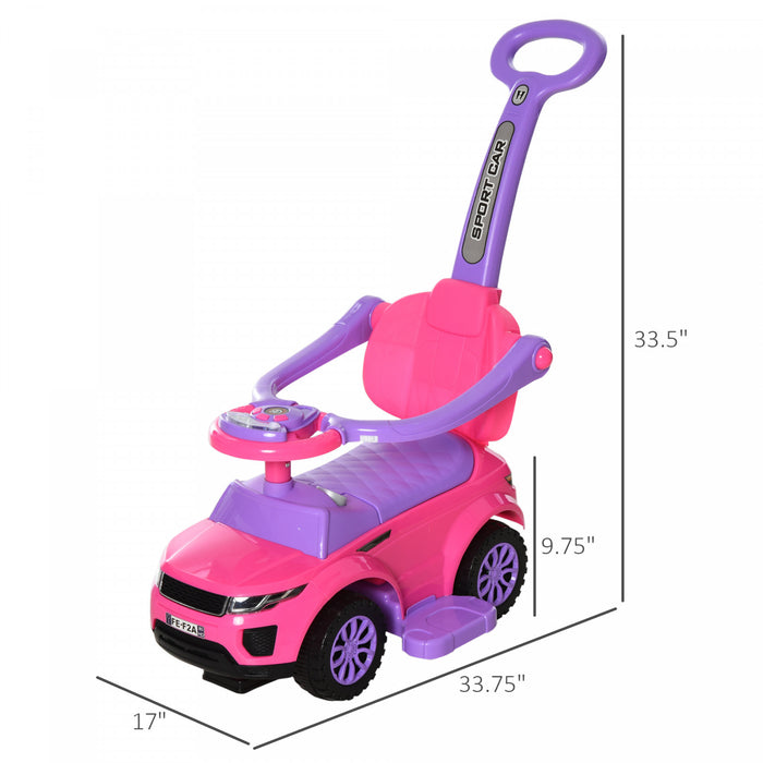 Aosom 3 En 1 Poussette Voiture De Marche Coulissante Avec Klaxon Musique Fonction D'eclairage Barre Securisee Jouet Pour Garcon Fille Tout-petits 1-3 Ans Rose