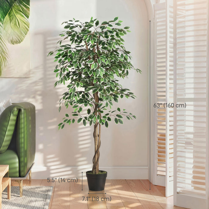 Outsunny Arbre Artificiel Ficus 1,61 m en Pot pour Decoration Interieure