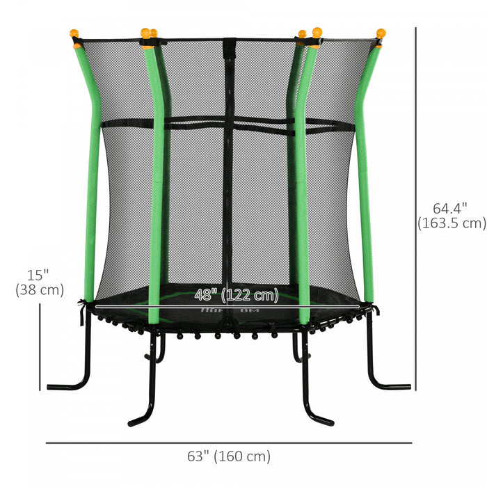 Soozier Mini trampoline pour enfants de 63\" pour interieur avec filet d'enceinte, poteau elastique epais rembourre, cadeau pour enfant de 3 a 10 ans, vert