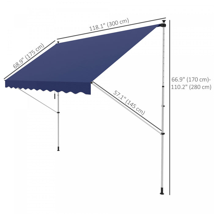 Outsunny Auvent Retractable 10x5 Pieds, Abri Pare-soleil, Bleu Marine
