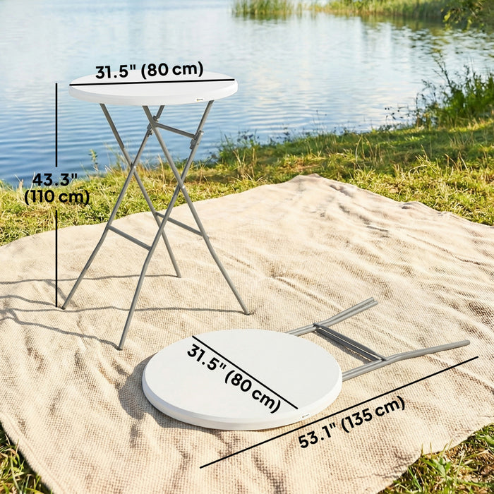 Outsunny Table Pliable en Plastique 80 cm, Table de Camping, Blanc
