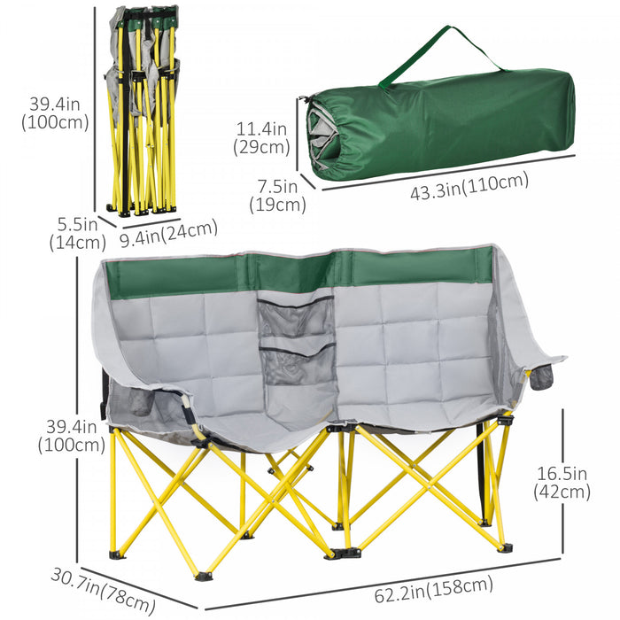 Outsunny Chaise de camping a double siege pliante avec poche de rangement
