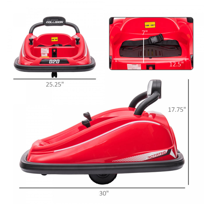 Aosom 12v Voiture Electrique Enfant, Rotation A 360 °, Jouet A Piles Avec Telecommande Parentale, Ceinture De Securite, Lumieres Led Colorees Noir Rouge
