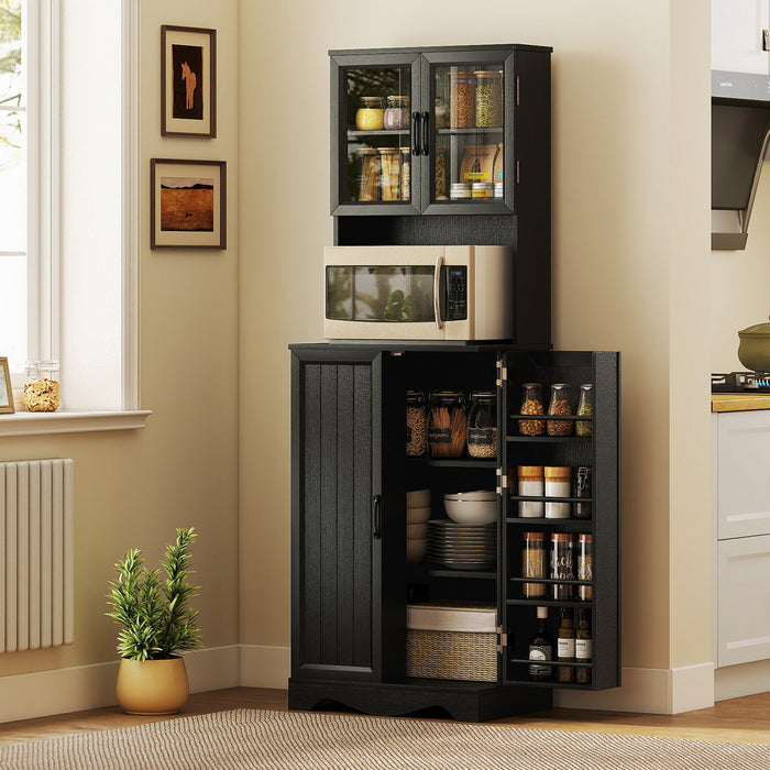 HOMCOM Buffet de Cuisine de 71\", Buffet avec 8 Etageres de Porte, Noir