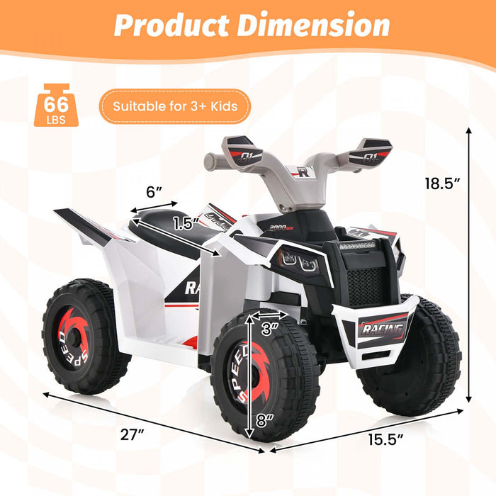 Costway Enfants Rouler Sur Atv 4 Roues Quad Jouet Voiture 6v Alimente Par Batterie Jouet Motorise Blanc