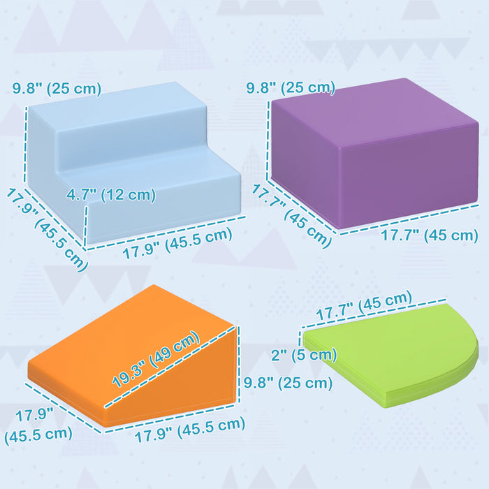 Qaba Ensemble De Jeu En Mousse Pour Tout-petits, 4 Pieces, Ensemble Interactif Leger Pour Grimper, Ramper, Zone De Jeu Coulissante Pour Bebe D'age Prescolaire, Multicolore