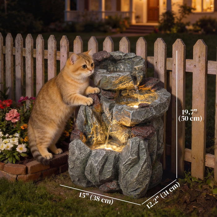 Outsunny Fontaine d'exterieuravec eclairage LED, gris
