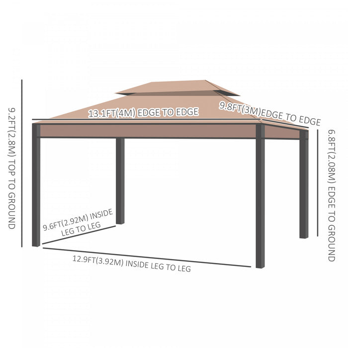 Outsunny 10x13ft Pavillon De Jardin A Deux Niveaux Avec Rideau Abri Exterieur Backyard Canopy Coffee