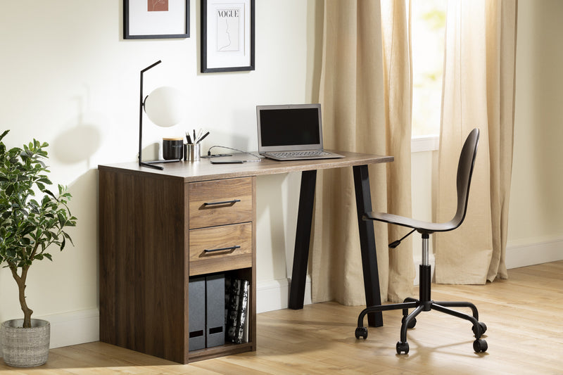 Bureau d’ordinateur Zolten avec multiprise - noyer naturel