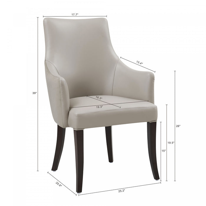 Fauteuil moderne Connie en cuir vegetalien et velours avec accoudoirs en bois, gris clair - Lot de 2