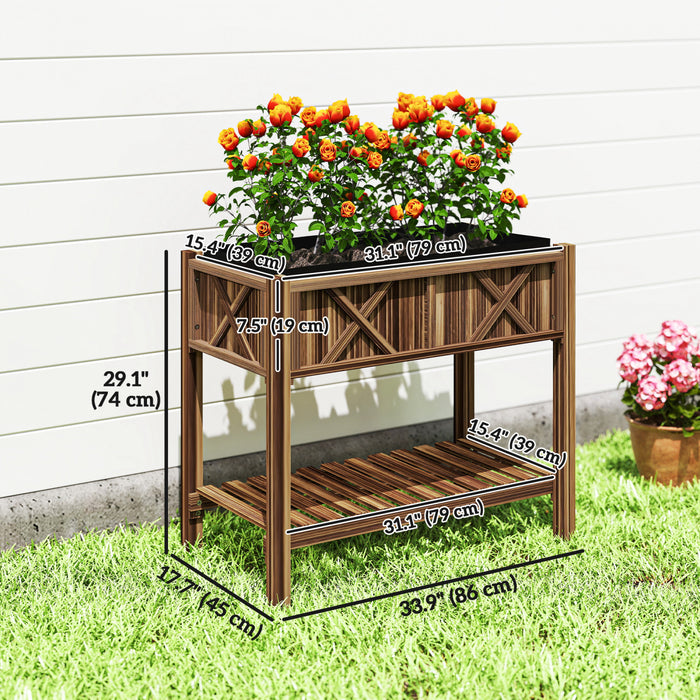 Outsunny Lit de jardin en Bois Sureleve, Jardiniere Elevee, Carbonise