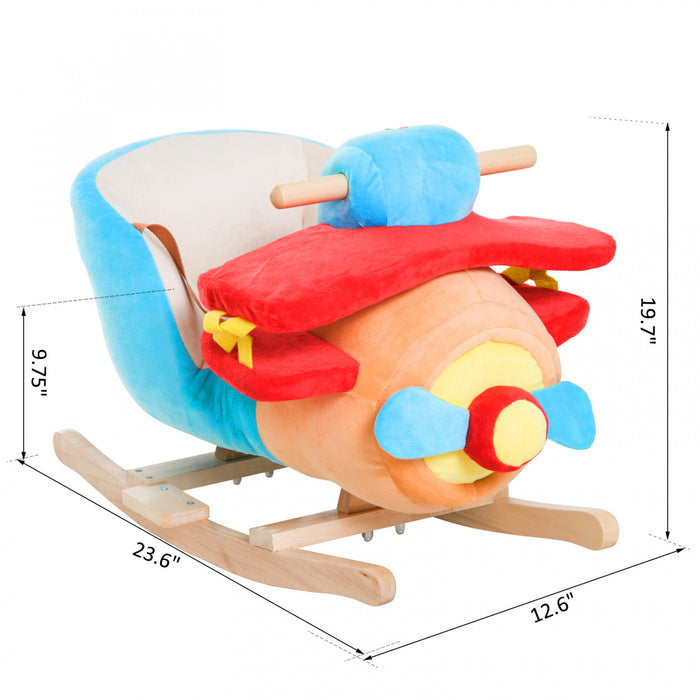 Qaba Siege A Bascule En Bois Pour Enfants Avec Comptine, Avion