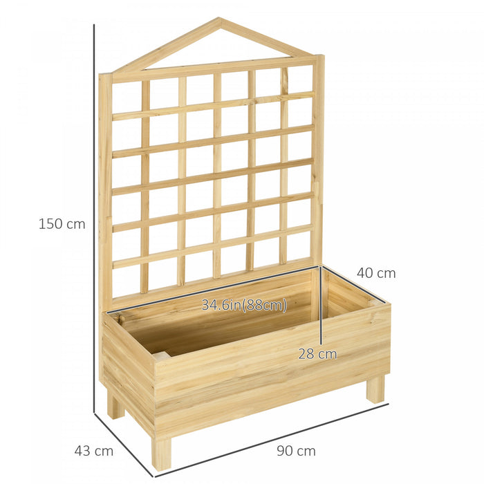 Outsunny Lit De Jardin Sureleve Avec Treillis Pour Plantes Grimpantes, Jardinieres En Bois De 59 Pouces Pour Plantes D'exterieur, Legumes, Fleurs, Herbes, Assemblage Facile, Ton Naturel Vieilli