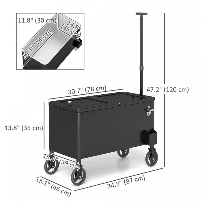 Outsunny Chariot de glaciere a roulettes avec decapsuleur, noir