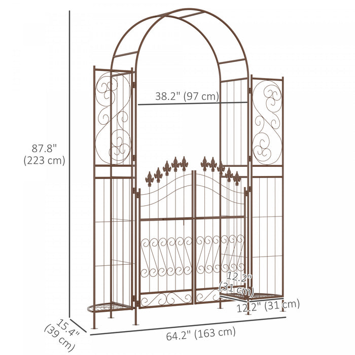 Outsunny Arche De Mariage Avec Porte De Jardin Et Etageres, 7pi, Marron