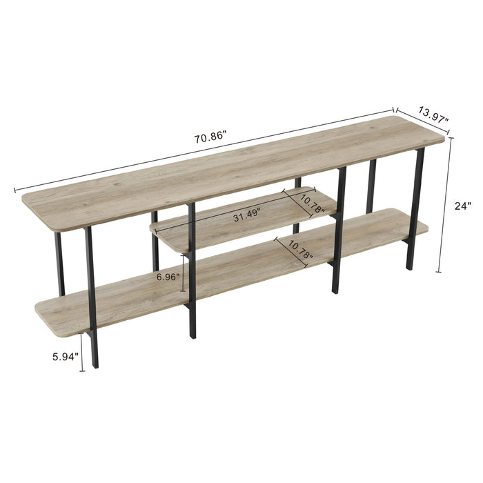 Table console contemporaine moderne Celine 180 cm en gris rustique (3 etageres)
