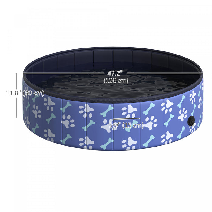 Pawhut Piscine Pliable Pvc Bain Pour Chien Piscine Portable , Exterieure/interieure Baignoire Avec Fond Antiderapant Pour Chiens Et Chats, Bleu 47 \"x 12\" L Taille