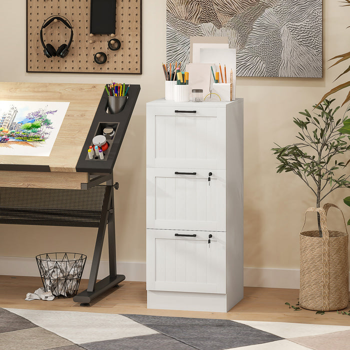 HOMCOM Classeur a 3 tiroirs avec serrure pour lettre A4, Blanc