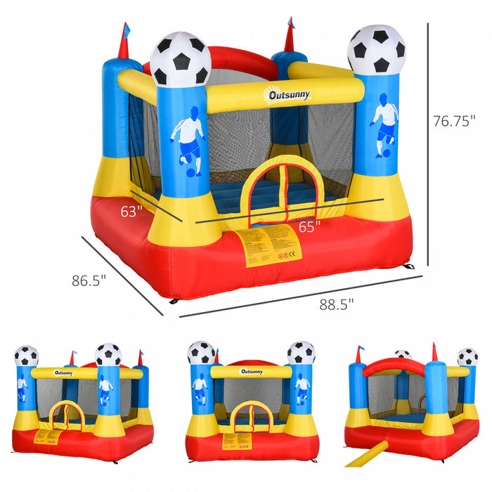Trampoline Gonflable Outsunny Chateau Gonflable Pour Enfants Avec Gonfleur Pour Enfants De 3 A 12 Ans Conception De Terrain De Football 7,4 'x 7,2' X 6,4'