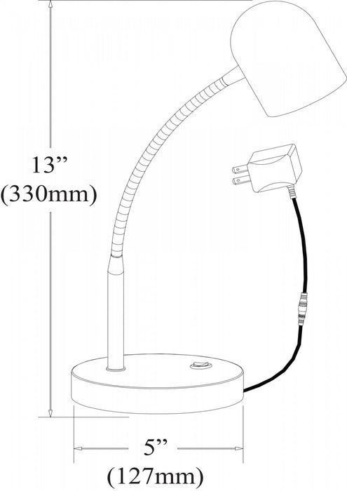 Lampe de table de Dainolite avec abat-jour noir satiné, fini chromé poli et ampoule à DEL de 5 W