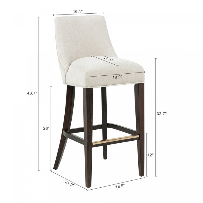 Tabouret de bar moderne Beever en bois et tissu chenille creme - Lot de 2