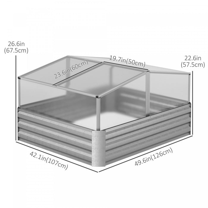Outsunny Jardiniere Surelevee Galvanisee Avec Serre, Bac A Plantes En Acier, Argent