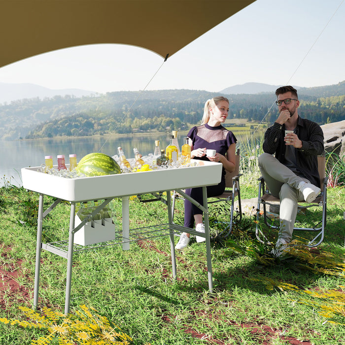 Outsunny Table Glaciere Pliable De Fete D'exterieurde 3,4pi, Blanc