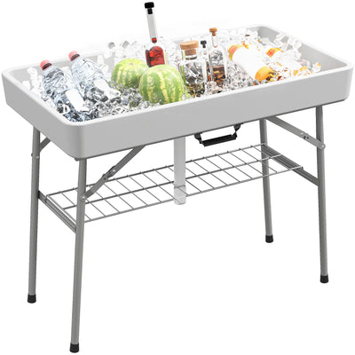 Outsunny 3.4ft Folding Party Cooler For Drinks, Outdoor Cooler Table, White