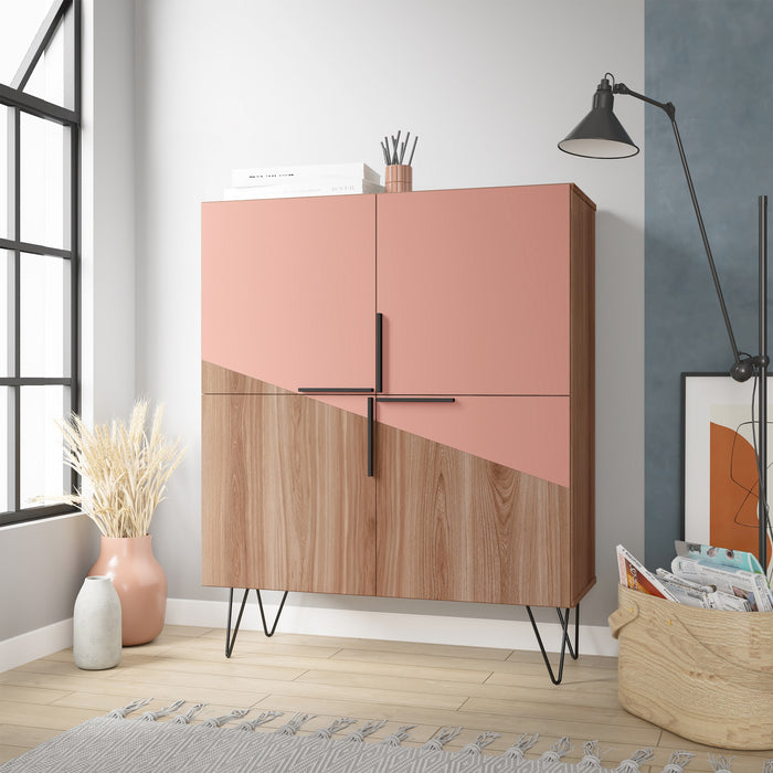 Petite armoire décorative Beekman de Manhattan Comfort avec 4 tablettes - brune et rose