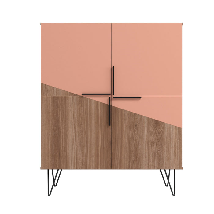 Petite armoire décorative Beekman de Manhattan Comfort avec 4 tablettes - brune et rose