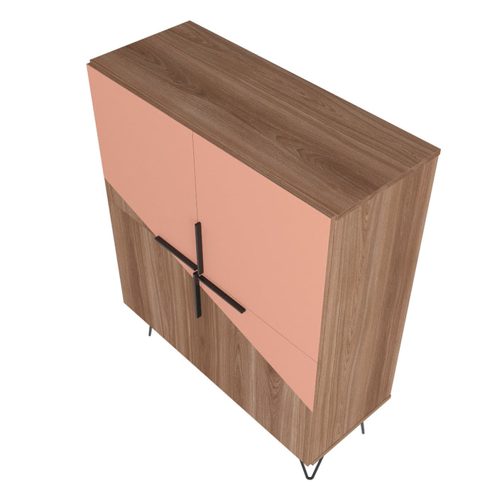 Petite armoire décorative Beekman de Manhattan Comfort avec 4 tablettes - brune et rose