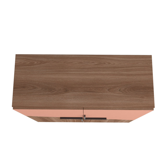 Petite armoire décorative Beekman de Manhattan Comfort avec 4 tablettes - brune et rose