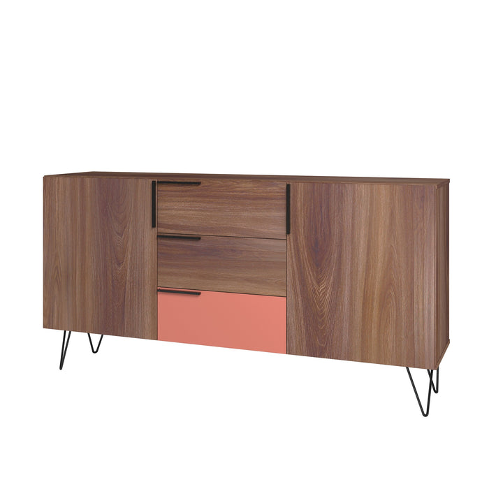 Desserte Beekman de Manhattan Comfort de 62,99 po avec 4 tablettes - brune et rose